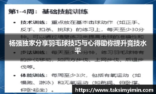 杨强独家分享羽毛球技巧与心得助你提升竞技水平